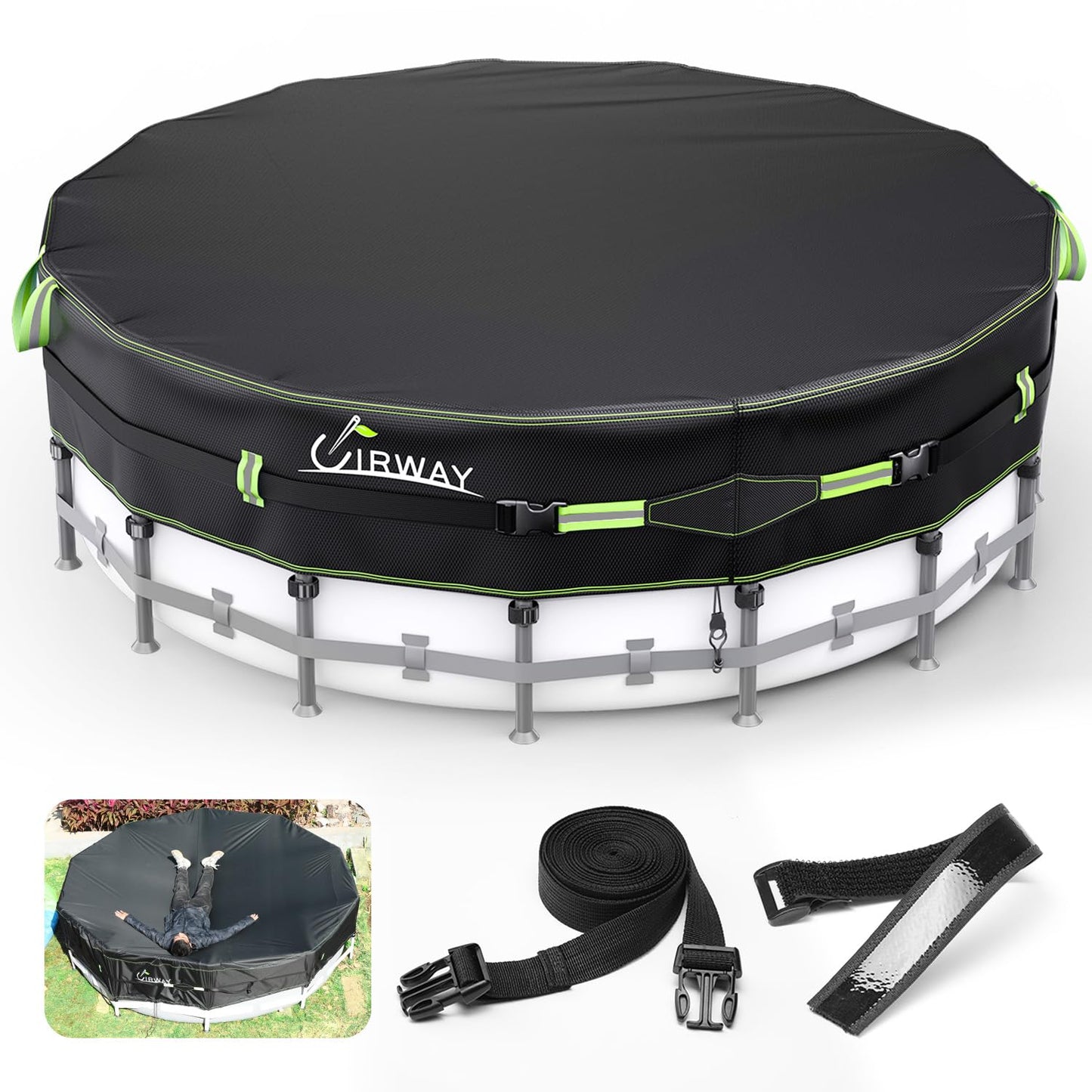 18FT Round Winter PoolCover - Heavy Duty 500DAbove Ground Pool Coverwith Windproof Straps &UV Resistance
