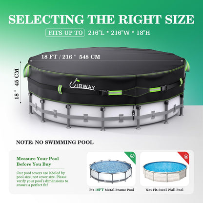 18FT Round Winter PoolCover - Heavy Duty 500DAbove Ground Pool Coverwith Windproof Straps &UV Resistance