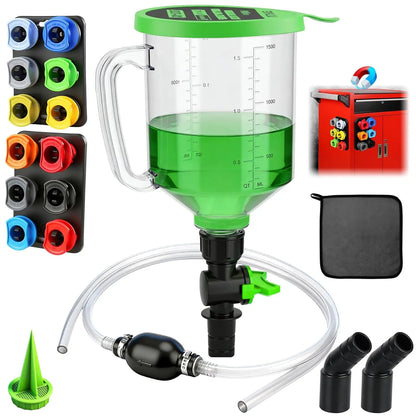 18-Piece Automotive Engine Oil Funnel Kit – 1.5L Car Maintenance Tool Set with 12 Adapters, Elbow Fitting, Magnetic Hooks & Storage Tray for GM, Ford, BMW, Audi & Land Rover