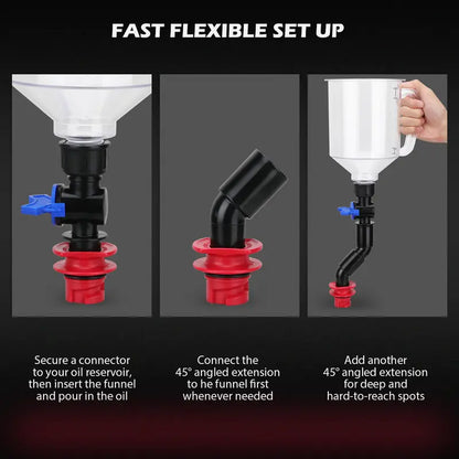 18-Piece Automotive Engine Oil Funnel Kit – 1.5L Car Maintenance Tool Set with 12 Adapters, Elbow Fitting, Magnetic Hooks & Storage Tray for GM, Ford, BMW, Audi & Land Rover