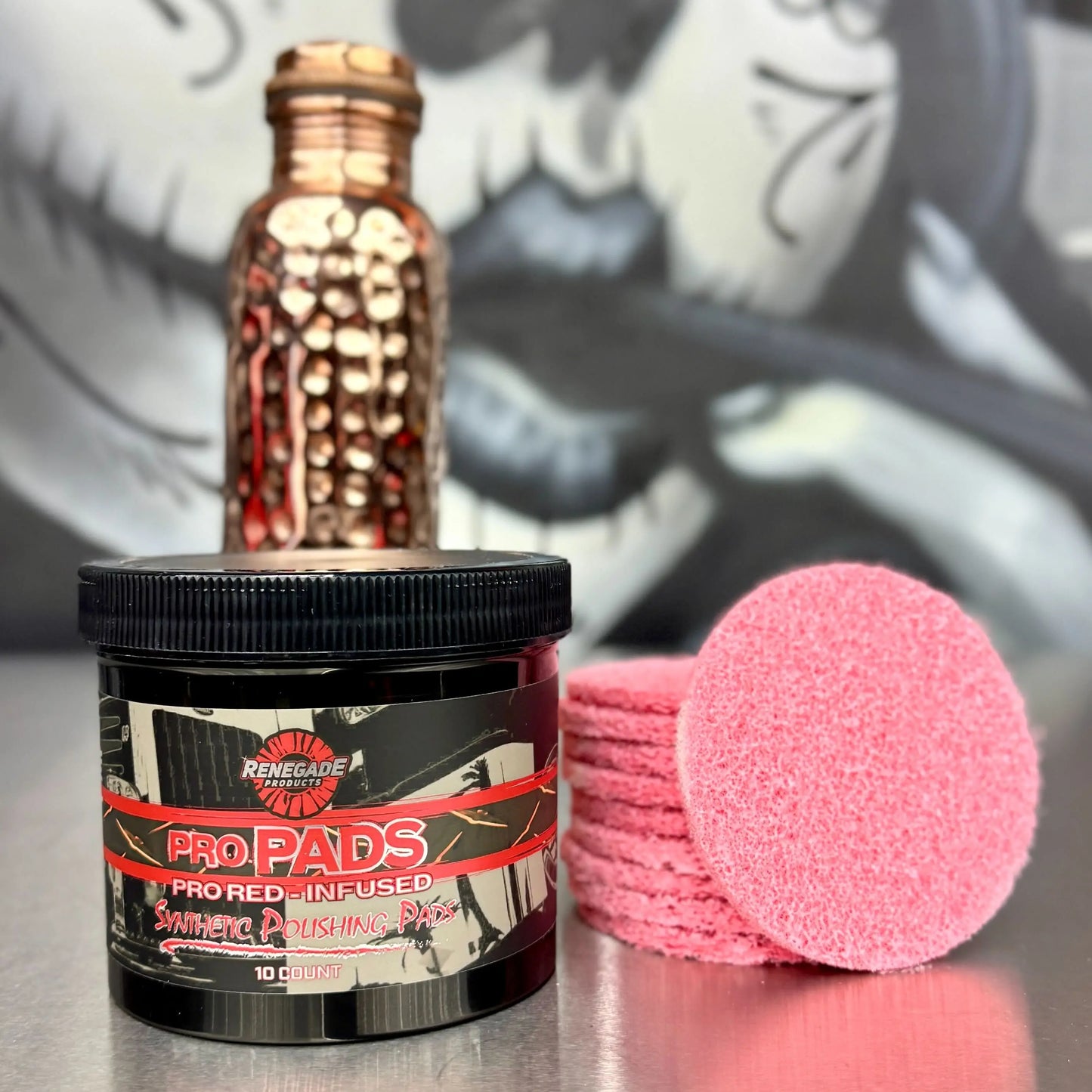 10-Pack Red-Infused Polishing Pads – Synthetic Pro Pads for Aggressive Cutting & Metal Polishing, Heavy Duty Surface Restoration Tools
